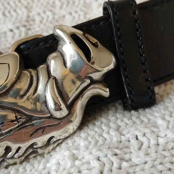 Vintage 2005 Harley Davidson Road Hog Race Belt Buckle Leather 34 - Picture 8 of 9